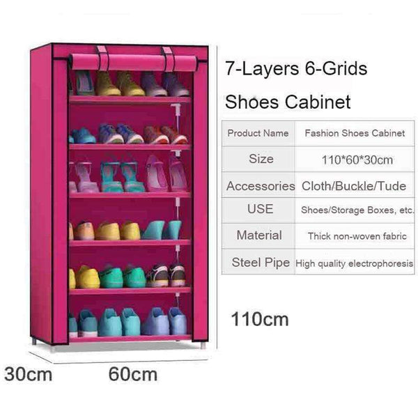 Planet Gates Date Red 7 layers 6 girds Closet Cabinets Non-woven Steel Pipe Shoes Shelf Folding Living Room furniture Shoes Organizers Space Saver