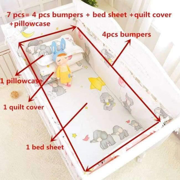 Planet Gates daxiangtuzi 7Pcs Hot ! Baby Bedding Set 100% Cotton Crib Bedding Set Baby Cot Protector Safe Bumpers Bed Sheet Quilt Cover Pillowcase