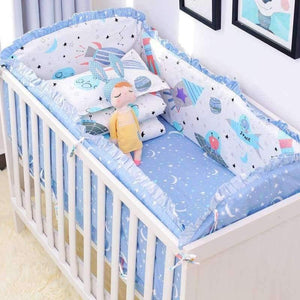 Planet Gates daxiangyutuzi 6pcs/set Blue Universe Design Crib Bedding Set Cotton Toddler Baby Bed Linens Include Baby Cot Bumpers Bed Sheet Pillowcase