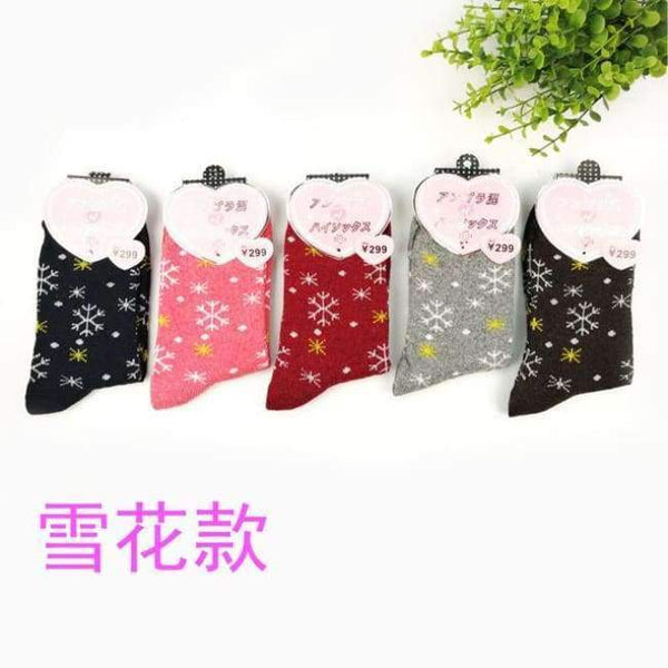 Planet Gates Daxuehuakuan / EU36-39 Winter 5 Pairs Wool Female Women Socks Warm Thickened Cotton Christmas Socks Harajuku