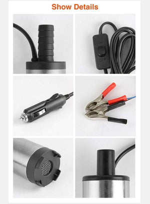 Planet Gates DC 12V 24V 38MM Portable Mini Electric Submersible Pump fit for Diesel Water Oil Transfer Pump Aluminum Alloy Barrel Pump Fuel