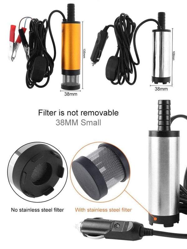 Planet Gates DC 12V 24V 38MM Portable Mini Electric Submersible Pump fit for Diesel Water Oil Transfer Pump Aluminum Alloy Barrel Pump Fuel