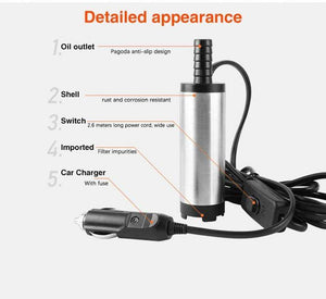Planet Gates DC 12V 24V 38MM Portable Mini Electric Submersible Pump fit for Diesel Water Oil Transfer Pump Aluminum Alloy Barrel Pump Fuel