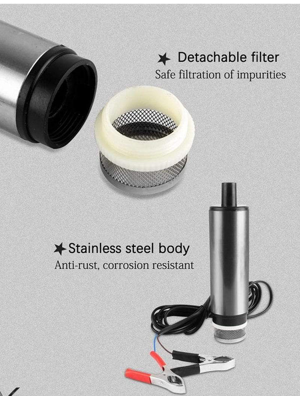 Planet Gates DC 12V 24V 38MM Portable Mini Electric Submersible Pump fit for Diesel Water Oil Transfer Pump Aluminum Alloy Barrel Pump Fuel