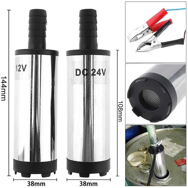Planet Gates DC 12V 24V 38MM Portable Mini Electric Submersible Pump fit for Diesel Water Oil Transfer Pump Aluminum Alloy Barrel Pump Fuel