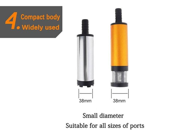 Planet Gates DC 12V 24V 38MM Portable Mini Electric Submersible Pump fit for Diesel Water Oil Transfer Pump Aluminum Alloy Barrel Pump Fuel