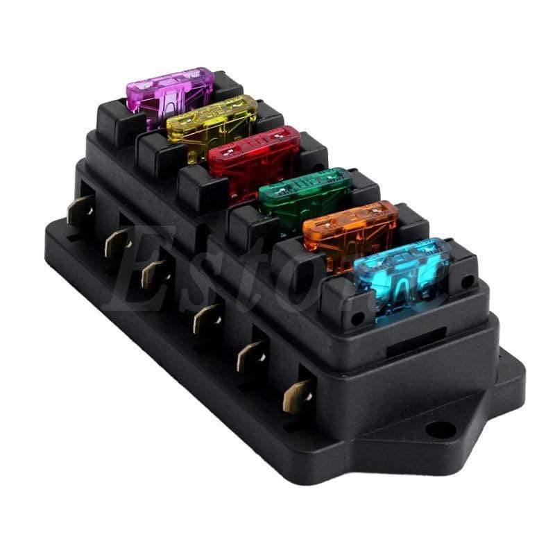 Planet Gates DC 12V/24V Car 6 Ways Circuit Standard ATO Blade Fuse Box Block Holder with 6 Fuses