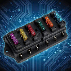 Planet Gates DC 12V/24V Car 6 Ways Circuit Standard ATO Blade Fuse Box Block Holder with 6 Fuses
