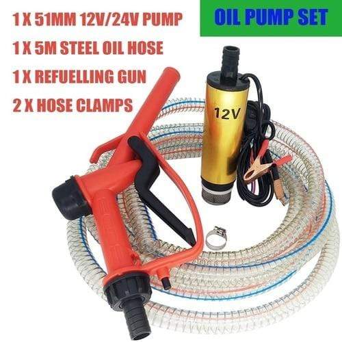 Planet Gates DC 12V/24V Oil Pump Refueling Gun Combination Set Electric Submersible Pump 5 meter Steel Oil Hose Submersible Fuel Pump