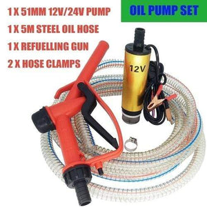 Planet Gates DC 12V/24V Oil Pump Refueling Gun Combination Set Electric Submersible Pump 5 meter Steel Oil Hose Submersible Fuel Pump