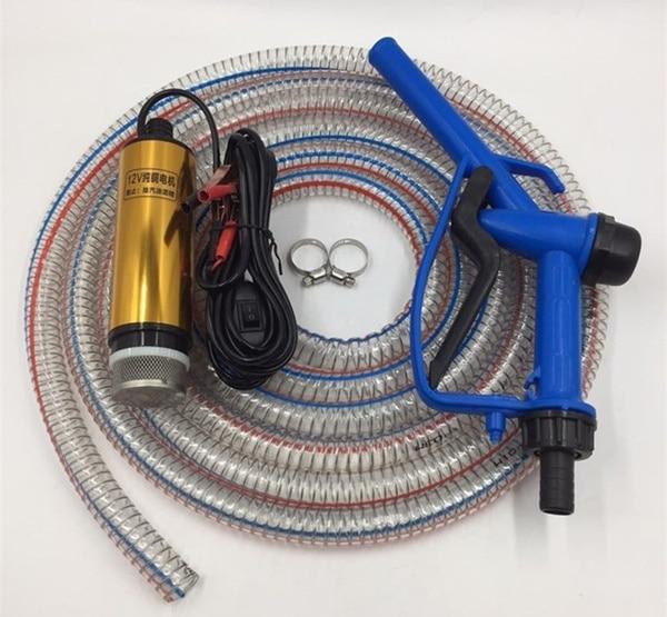 Planet Gates DC 12V/24V Oil Pump Refueling Gun Combination Set Electric Submersible Pump 5 meter Steel Oil Hose Submersible Fuel Pump