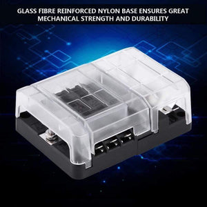 DC32V 100A Blade Fuse Box Holder Block with 12P Negative Bus Bar Quick Terminals and Dust-proof Cover For Truck Bus Boat Caravan
