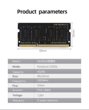 Planet Gates DDR3 4GB 8GB 1600MHz Sodimm memoria ram 1.35V Notebook RAM 204Pin Laptop Memory ram Sodimm DDR 3 RAMs Computer accessories