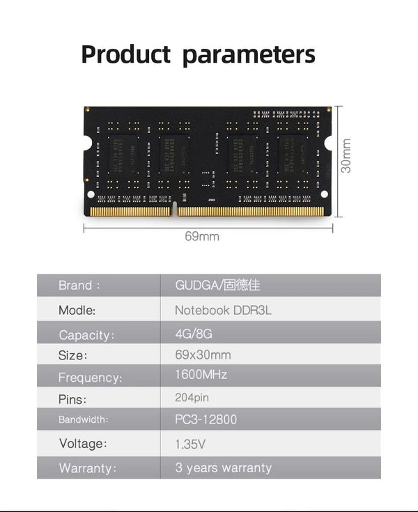 Planet Gates DDR3 4GB 8GB 1600MHz Sodimm memoria ram 1.35V Notebook RAM 204Pin Laptop Memory ram Sodimm DDR 3 RAMs Computer accessories