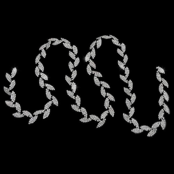 Planet Gates Decorative 1 Yard Leaf Shape Rhinestone Chain Sewing Trims Craft Dress Garment Bag Decor Silver Arts Crafts Sewing Tool Supply