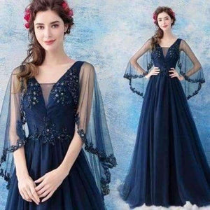 Planet Gates deep blue / 2 / China Blue Bling Embroidery Trailing with Wrap Evening Dresses V-neck Sleeveless Train Illusion Party Formal Dress LX265