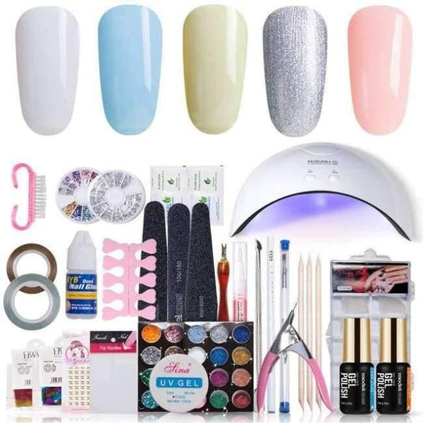 Planet Gates Deep Blue DIY Nail Art Practice Nail Gel Tools Set Nature+16W Led Lamp Nail Dryer Soak Off 3 Colors UV Gel Base Top Coat In Set
