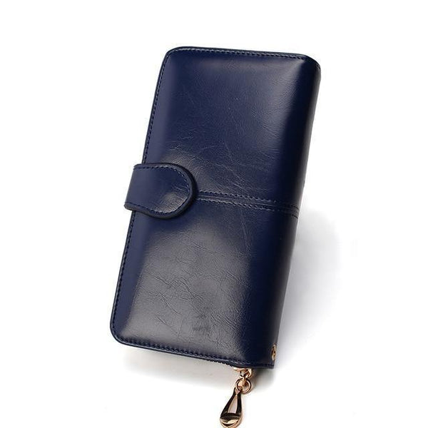 Planet Gates Deep Blue Female Purse Women Leather Wallet Long Trifold Coin Purse Card Holder Money Clutch Wristlet Multifunction Zipper