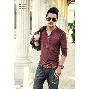 Planet Gates тъмносиньо / S Марка Дизайнерски мъжки памучни винтидж тениски Henry ежедневни дълъг ръкав Висококачествени мъжки тениски с кардиган в стар цвят 2018 гореща разпродажба