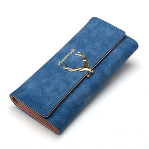 Planet Gates Deep Blue Women Wallet Card Wallet Female Purse Leather Trifold Long Coin Holder Phone Wallet Metal Christmas Deer Cash Pocket Fashion