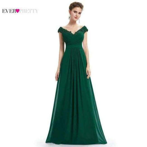 Planet Gates Deep Green / 4 / China Evening Dresses EP08633 Women Elegant Sexy Beading Deep V neck Long Evening Gown 2018 Chiffon Dress robe de soiree