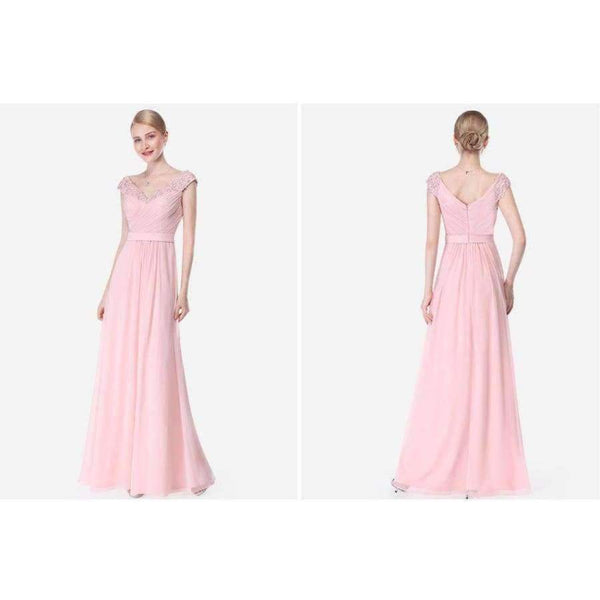 Planet Gates Deep Green / 4 / China Evening Dresses EP08633 Women Elegant Sexy Beading Deep V neck Long Evening Gown 2018 Chiffon Dress robe de soiree