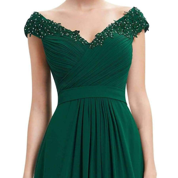 Planet Gates Deep Green / 4 / China Evening Dresses EP08633 Women Elegant Sexy Beading Deep V neck Long Evening Gown 2018 Chiffon Dress robe de soiree