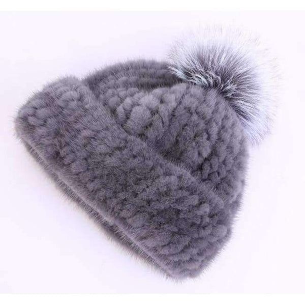 Planet Gates deep grey / One Size Mink Real Fur Beanies Winter Hats for Women Warm Designer Cap with Pompom Fox Fur Ladies Brand New Russian Women Girls Caps 2018