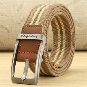 Fashion Striped Men's Belt High-quality Encrypted Canvas Hard Metal Steel Buckle Belt For Men Leather Closure Sports Belt