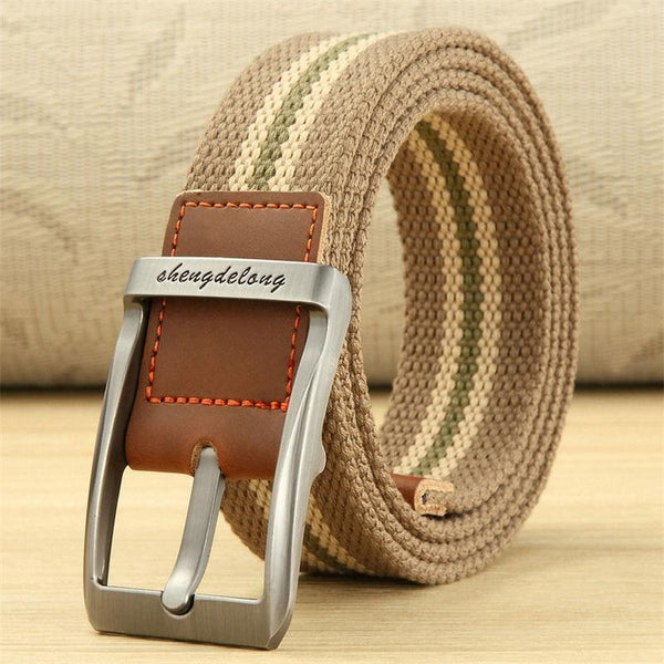 Fashion Striped Men's Belt High-quality Encrypted Canvas Hard Metal Steel Buckle Belt For Men Leather Closure Sports Belt