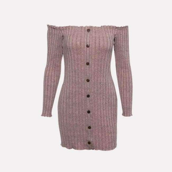 Planet Gates Deep Pink Dress / L Muximux 2018 Winter Women Knitted Dresses Autumn Sexy Bodycon Off Shoulder Long Sleeve Mini Dress For Women Female Vestido