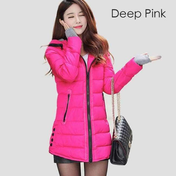 Planet Gates Deep Pink / XXL Parkas Winter Women Fashion Thickening Hooded Winter Jacket Womens Slim Fit Cotton Coat Overcoat Plus Size 13 Colors
