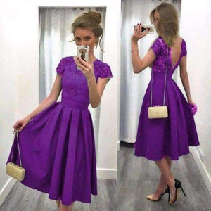 Planet Gates Deep Purple / 4 / China Cocktail Dresses 5 Solid Color Pleated Satin Lace Short Party Gown Women A-Line Backless vestidos mujer 2018 cocktail
