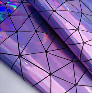 Planet Gates Deep Purple / A4 20cm x30cm Laser Iridescent Geometric PU Faux Leather Fabric Synthetic Bag Bow Craft DIY Jewelry Clothing Sewing Material