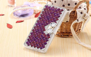 Planet Gates Deep purple / for iphone 4s Rhinestone Diamond Phone Case for iPhone Xs Max 5 5s 5c 6 6s plus 7 8 plus Wallet Leather Flip Cover
