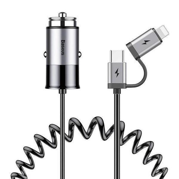 Planet Gates Deep Space Grey Baseus 4.8A USB Car Charger For iPhone Samsung Xiaomi mi Fast Car Charging Mobile Phone Charger With Spring 2 in 1 USB Cable