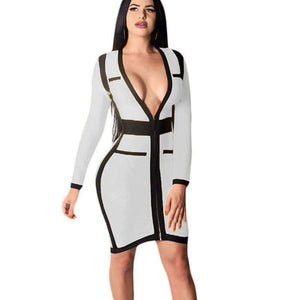 Planet Gates Deep V Zipper Patchwork Mini Dress Vestido Autumn Long-Sleeved High Waist Pencil Dresses 2018 New Winter Bandage Dress