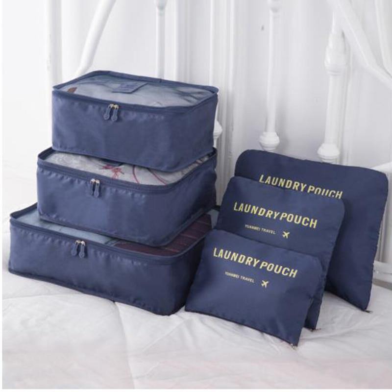 Planet Gates deepblue Nylon Packing Cube Travel Bag System Durable 6 Pieces Set Large Capacity Of Bags Unisex Clothing Sorting Organize Wholesale
