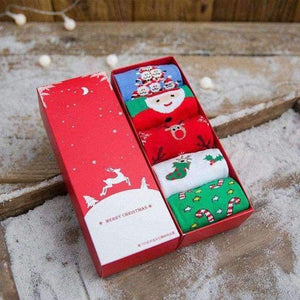 Planet Gates Deer box style 5 Pairs Cotton Women's Socks With Gift Box Cute Funny Deer Santa Claus Tree Pattern Socks For Girl Christmas
