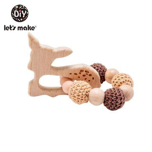 Planet Gates Deer Let's Make 1PC Wooden Teether Hedgehog Crochet Beads Wood Crafts Ring Engraved Bead Baby Teether Wooden Toys For Baby Rattle