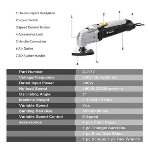 Planet Gates DEKO 220V Variable Speed Electric Multifunction Oscillating Tool Kit Multi-Tool Power Tool Electric Trimmer Saw w/ Accessories