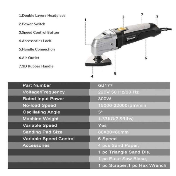 Planet Gates DEKO 220V Variable Speed Electric Multifunction Oscillating Tool Kit Multi-Tool Power Tool Electric Trimmer Saw w/ Accessories