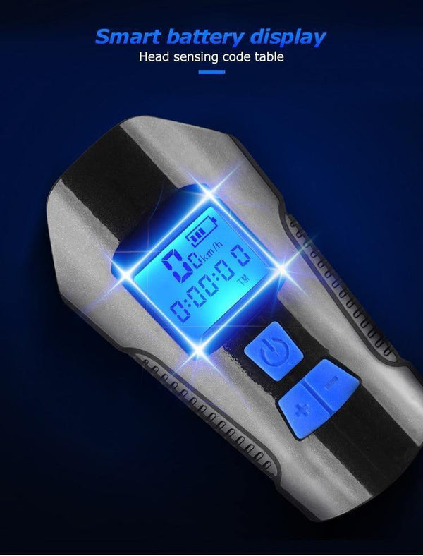 Planet Gates Deluxe Edition Blue Waterproof Bicycle Light USB Charging Bike Front Light Flashlight Handlebar Cycling Head Light w/ Horn Speed Meter LCD Screen