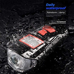 Planet Gates Deluxe Edition Blue Waterproof Bicycle Light USB Charging Bike Front Light Flashlight Handlebar Cycling Head Light w/ Horn Speed Meter LCD Screen