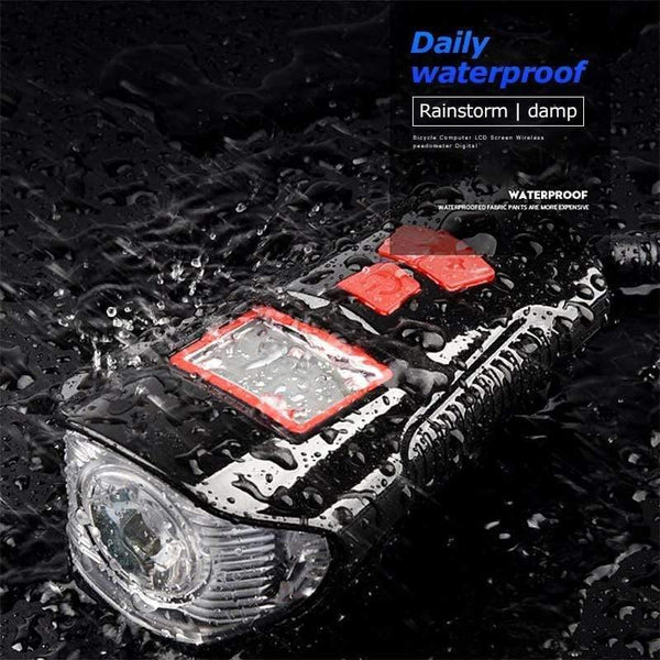 Planet Gates Deluxe Edition Blue Waterproof Bicycle Light USB Charging Bike Front Light Flashlight Handlebar Cycling Head Light w/ Horn Speed Meter LCD Screen