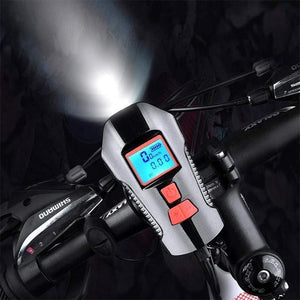 Planet Gates Deluxe Edition Blue Waterproof Bicycle Light USB Charging Bike Front Light Flashlight Handlebar Cycling Head Light w/ Horn Speed Meter LCD Screen