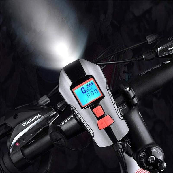 Planet Gates Deluxe Edition Blue Waterproof Bicycle Light USB Charging Bike Front Light Flashlight Handlebar Cycling Head Light w/ Horn Speed Meter LCD Screen