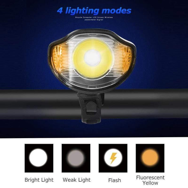 Planet Gates Deluxe Edition Blue Waterproof Bicycle Light USB Charging Bike Front Light Flashlight Handlebar Cycling Head Light w/ Horn Speed Meter LCD Screen
