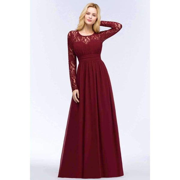 Planet Gates Demoiselle D'honneur Multi-Colors Long Sleeve Lace Bridesmaid Dresses 2018 Charming Chiffon Wedding Party Dresses Long
