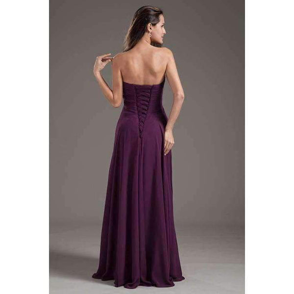 Planet Gates Demoiselle D'honneur Sexy Purple Lace up Bridesmaid Dresses Long Cheap Sweetheart Neck Chiffon Long Wedding Guest Dress
